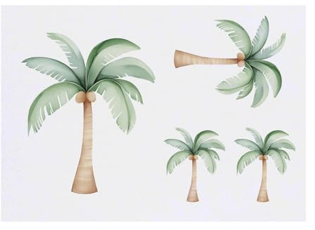 Azeeda 4 x 'Cute Palm Tree' Temporary Tattoos - Water Resistant, Skin-Safe, Non-Toxic Transfers, Mixed Sizes (TO00088036)