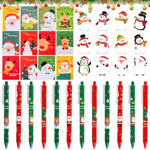 Sunshine smile Weihnachten Schreibwaren Set,12 Weihnachts Notizblock,12 Weihnachts Kugelschreiber,12 Haftnotizen Weihnachten,Kugelschreiber Weihnachten Set,weihnachten Schreibwaren set