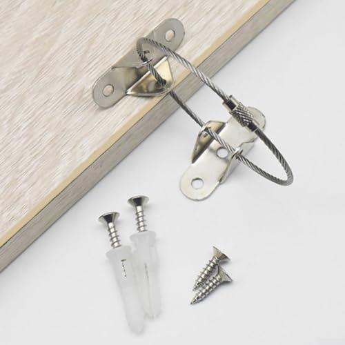 Set di 6 elementi di fissaggio anti inclinazione in acciaio inox, per mobili e armadi, con tasselli a parete, staffe in metallo e cavi in acciaio per la sicurezza domestica (argento)