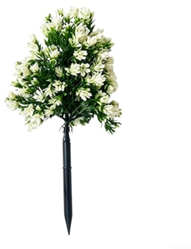 PureBowlic 43 cm konstgjord tallnål blompinne, väderbeständig falsk trädgårdsdekor med markspik, verklighetstrogen plastblomsterarrangemang för utomhusbruk inomhus (rosa) (vit)