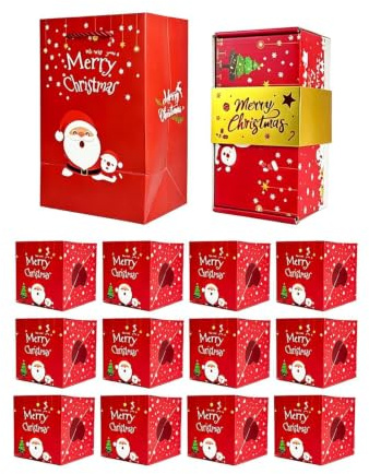 Julsparbössor för Kontanter 12-Pack Återanvändbara Hopfällbara | Hopfällbara Studsande Pengalådor Set för Barn, Vuxna, Vänner, Familj, Högtider, Halloween och