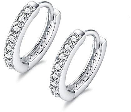 7mm plata de ley cúbico zirconia cúbica pendientes pequeño aro brazalete de oído para cartílago perforado mujeres adolescentes niñas Huggie pequeños Hoops, oro blanco, Zirconia