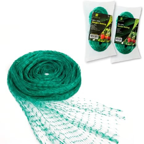Straame Trädgårdsnät 2 m x 10 m, grönt nylon fint trädgårdsnät, trädgårdsfågelnät för grönsakslapp, tilldelning och dammnät, växtskydd, kattavskräckande, UV-beständigt (förpackning med 2)