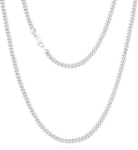 KRKC&CO 4mm Edelstahl Cuban Link Chain Kubanische Gliederkette Edelstahl Panzerkette Herren Silber Cuban Chain Silber Kette Männer Hip Hip Halskette Rapper Kette Länge 61cm