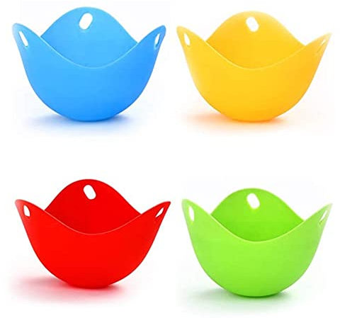 KOMUNJ 4 Pcs Egg Poacher Cups, BPA Free Food-Grade Silicone Egg Poachers, Silicone Egg Poacher Multi Coloured Poach Egg Pods Molds Work with Egg Poacher Pan, Cookware, Boiler Steamer, Microwave