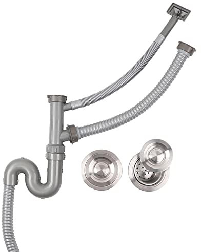 Kit de siphon d'évier, égouttoir double Crépine d'évier en acier inoxydable S Tuyau de cintrage Bouchon de vidange d'eau Adaptateur de système de tuyau de sortie des eaux usées