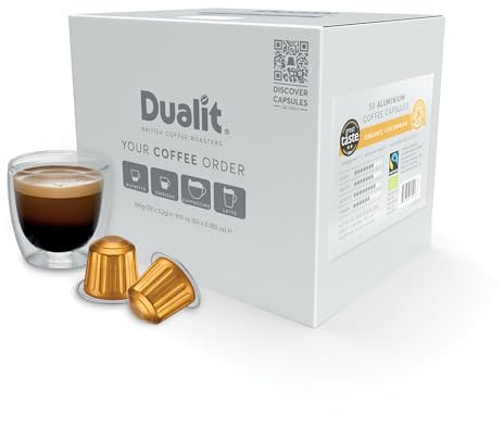 Nespresso® Compatible* Organic Colombian Aluminium Coffee Capsules by Dualit | 50 Servings - 5 X 10 Pk of Premium Eco Friendly Coffee - 100% Recyclable Fairtrade Single Origin Capsules