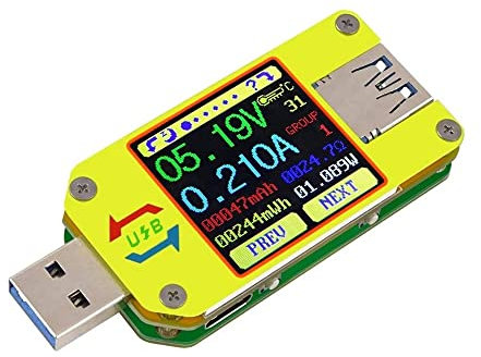 Fasizi UM34C USB-Meter Tester Spannung Strom Bluetooth Akku Ladegerät Voltmeter Amperemeter Multimeter Tester, 1,44 Zoll Farb-LCD-Display USB 3.0 Typ-C Kabelwiderstand Lastimpedanzmesser