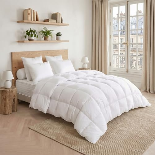 DODO - Couette Tempérée Thermoduv 220x240 cm - Garnissage 70% Duvet d'oie Neuf Naturel - Anti-acariens - Enveloppe 100% Percale de Coton Supérieure - Lit 2 Personnes - Piquage Carreaux