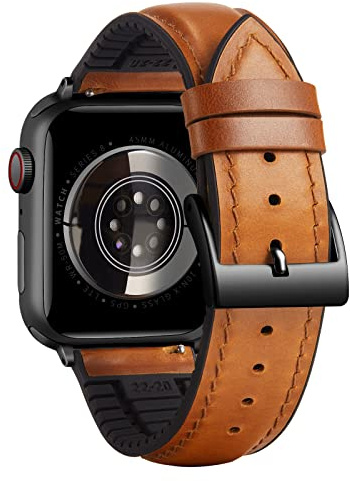 BINLUN Kompatibel mit Apple Watch Armband 49mm 46mm 45mm 44mm 42mm 41mm 40mm 38mm Lederarmband Ölwachsleder und Silikon Ersatzarmband Passt für iWatch Ultra SE SE2 Series 10 9 8 7 6 5 4 3 2 1