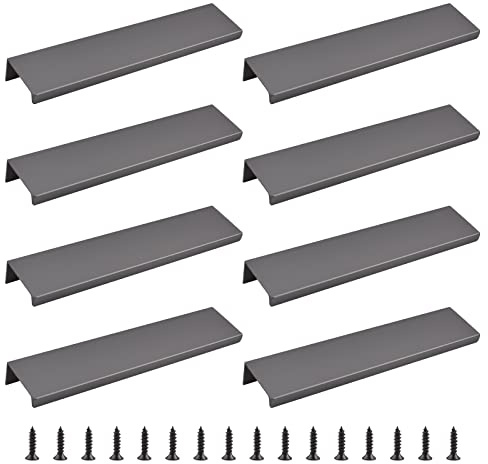 MOROBOR Finger side pull, 8 pièces poignée cachée style moderne poignée de tiroir, angle droit en alliage d'aluminium poignée invisible armoire matériel tiroir armoire poignées, 150mM / gris mat