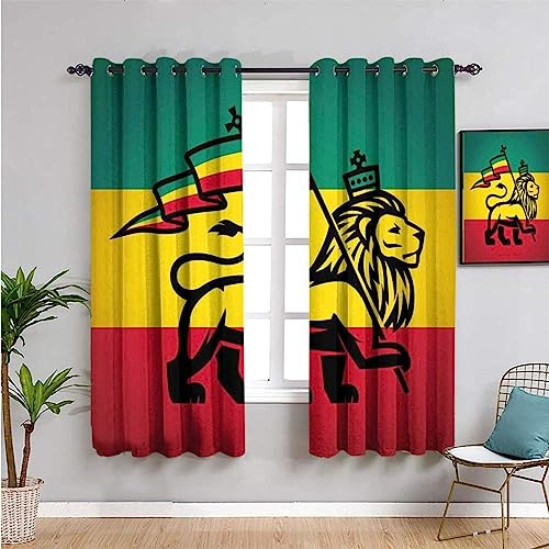 TEMLAN Rasta Löwe Von Juda Kinder Gardinen Dschungel-Reggae-Kunst Vorhänge Blickdicht Mit Ösen, Digitaldruck 3D Thermogardine Für Schlafzimmer Wohnzimmer 2Er Set (140 x 160cm)