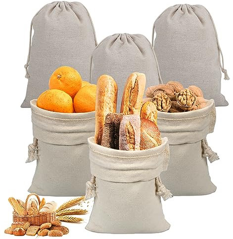 Sacchetti per Pane in Lino - Borsa per Conservazione con Design a Coulisse, Appendibile - Ideale per la Conservazione del Pane