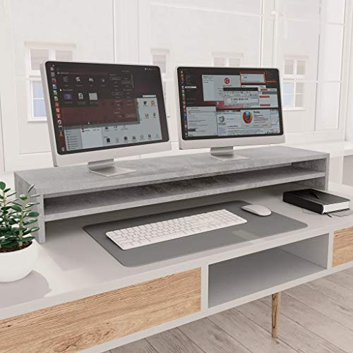 Camerina Monitorständer Betongrau 100x24x13 cm Holzwerkstoff Pc StäNder TischerhöHung Aufsatz