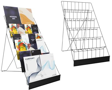 ybaymy 6-Tier 18 Wide Metal Wire Magazine Rack,Table Top Book Display Stand with Sign Channel,Collapsible Commercial Display Holder for Comic,Greeting Card,Literature,Trade Show,Art Print