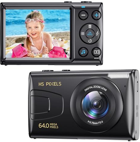 Digital Camera,4K Kids Camera for Photography,64MP Compact Vlogging Camera,18X Digital Zoom Video Camera,Auto Focus Point and Shoot Digital Cameras with 32G TF Card,Gift for Students Teens