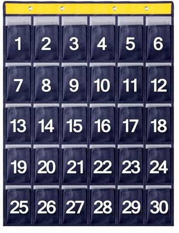 Qivine Handygarage Schule, 30 Taschen Handy Parkplatz mit 4 Türhaken | 80 x 60 cm Oxford Stoff Mobile Phone Taschen, Handy Aufbewahrungstasche mit 30 Nummerierte Taschen für Klassenzimmer