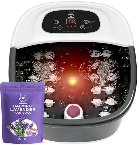 Foot Spa Bath Massager with Heat Bubbles and Vibration Massage and Jets, 16 OZ Calming Lavender Foot Soak Epsom Salt, MoodRelish Foot Soaker with Red Light, 22 Massage Rollers, Adjustable Temp - Black