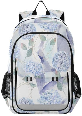 Kids Laptop Backpack Hortensia Hydrangea Purple High Middle School Casual Daypack Daily Travel Laptop Bag