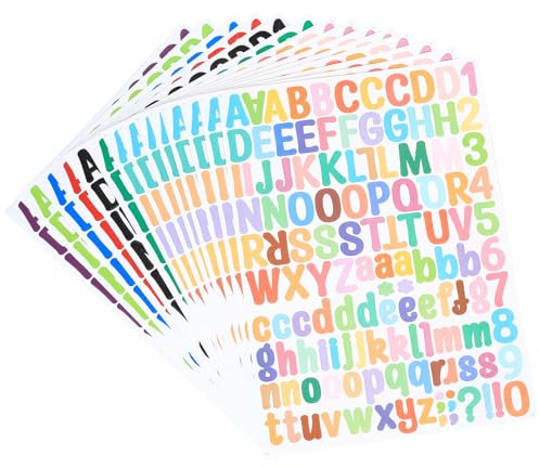 14 Blatt Klebebuchstaben Aufkleber, Selbstklebende Buchstaben Sticker Bunt, Vinyl Buchstaben Zahlen Aufkleber Set, Sticker Buchstaben zum Aufkleben für Basteln Schilder Briefkästen Fenster Deko