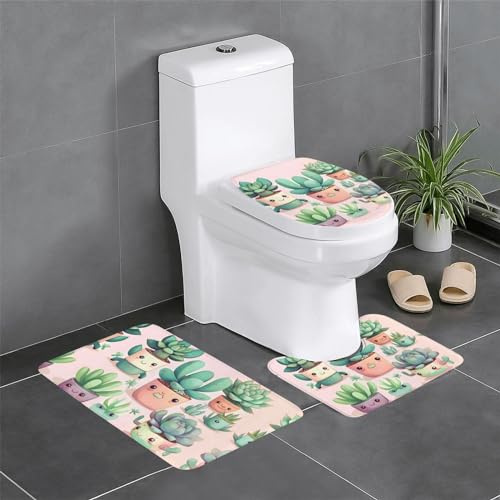 Lovely Suculenta Plantas Exteriores Alfombra Absorbente, Alfombra Protectora Cuarto de Baño, Conjunto de 3 Piezas, Dormitorio, Cocina Bañera Decoración del Hogar Alfombra de felpa