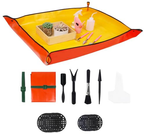 Lot de 21 tapis de rempotage d'intérieur - 80 x 100 cm - Kit d'outils pour plantes succulentes - Imperméable - Pour les amateurs de plantes, le jardinage - Jaune