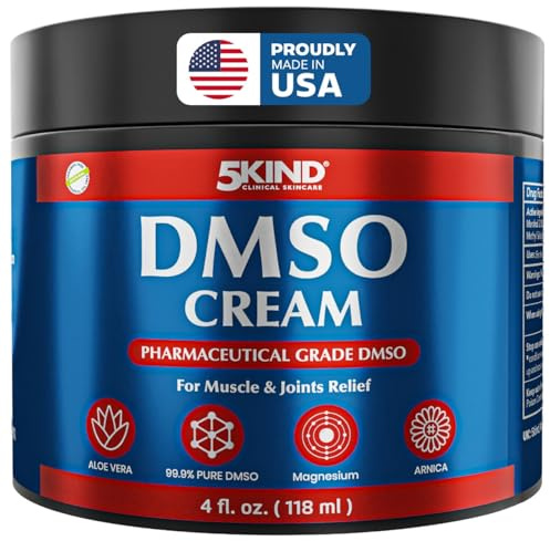 5Kind DMSO Cream for Pain Relief 4 fl oz - 99.9% Pure DMSO Pharmaceutical Grade Cream - Aloe Vera, Magnesium, Arnica & Menthol - Topical Muscle and Joint Pain Relief - Registered NDC - Made in USA