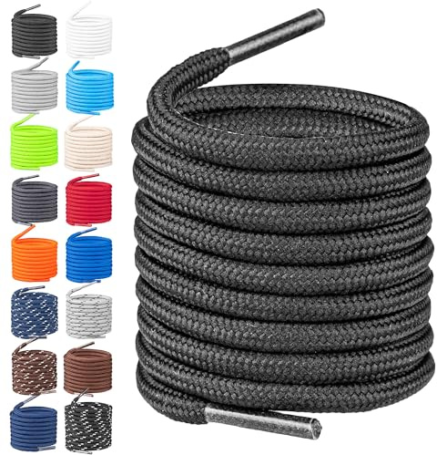 TULMERO Cordones de senderismo redondos – Cordones resistentes al desgarro – Cordones de poliéster resistentes – Diámetro 4 mm, Negro , 220cm - 2 Paare