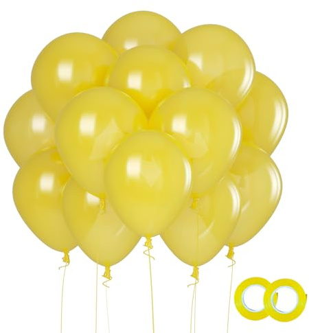 Strålande gula ballonger 30 cm (12 tum), 110 stycken vakuumförpackade festballonger med glanseffekt, 100 % naturlig latex, heliumlämplig för bröllop, födelsedag, jul, alla hjärtans dag