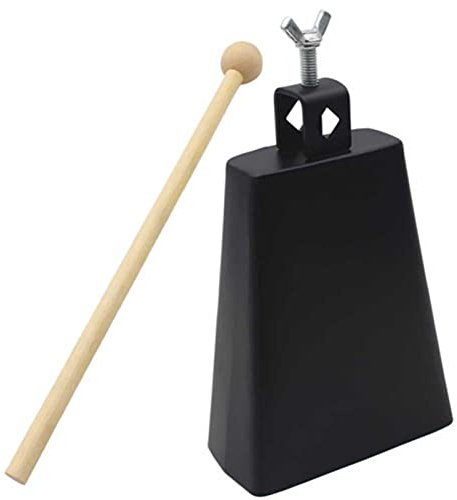 Sunicon Percussion Cencerro negro de metal de 6 pulgadas, accesorios de tambor con palo