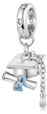 SOUTHPLUS Ciondolo Charms Sterling Silver 925 per Bracciale Europeo,Collane Pendente,Cane,Bassotto,Cuore Animali,Perfetto Regali per Moglie e Ragazze (Cappellino Laureato)