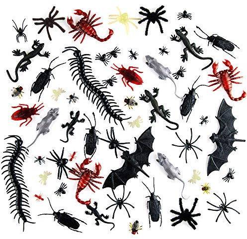 Kuuqa 132 Piezas Plástico Insectos realistas Broma Novedad Insectos Insectos Falsas cucarachas Arañas Escorpiones Ratas Geckos Ciempiés Moscas Murciélagos para Halloween