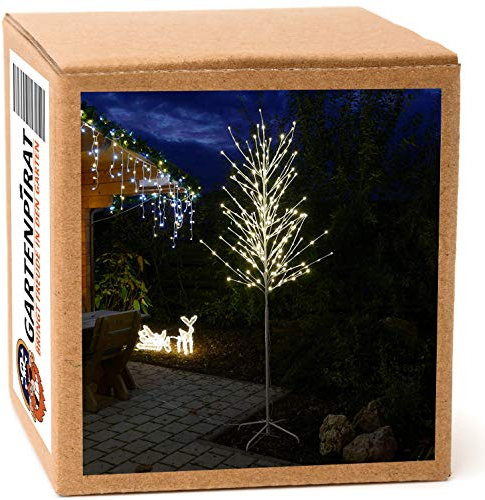 LED-Baum Birke weiß 240 cm hoch mit 240 LED warmweiß LED-Beleuchtung Lichterbaum innen außen