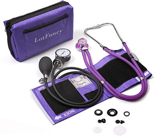 LotFancy Sfigmomanometro Manuale con Stetoscopio Misuratori Pressione Manuale Sfigmomanometro Aneroide con Bracciale per Adulti (25.4-40.5 cm) Stetoscopi e Misuratore Pressione Custodia Inclusa