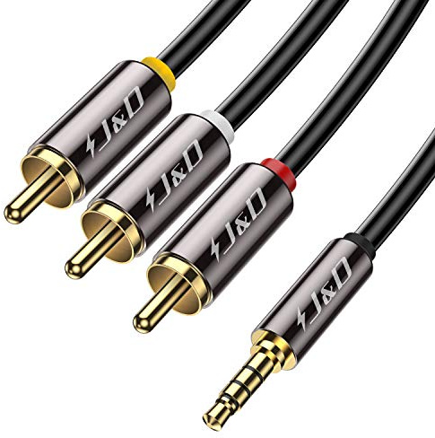 J&D 3,5 mm zu 3RCA Stereo Audio Video Kabel, RCA Kabel Gold-Plated Kupfer Shell Heavy Duty 3,5mm (1/8 Zoll) Männlich TRRS auf 3 RCA Männlich für Lautsprecher Smartphone, 1,8 Meter