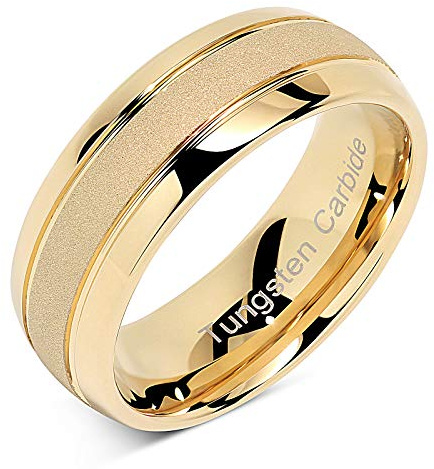 100S JEWELRY Engraved Personlized Tungsten Rings For Men Women Gold Wedding Band SandBlasted Finish Dome Edge Sizes 6-16 (Tungsten, 11)