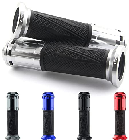 Area1 universal Motorrad Motorroller Lenkergriffe silber 2 Stück 22/24mm kompatibel mit Duke SMC/R MT07/09/125 Z900/650/500/125 YZF CMX CB500 Hornet SV650 GSXS/R GSF TPH NRG Aerox Jetforce Runner Aer