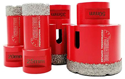 SHDIATOOL Set di Punta per Trapano Diamantata 4 Pezzi 20/25/35/50mm Vacuum Brasato Foretto Diamantato per Porcellana Piastrella Granito Marmo Taglio a Secco