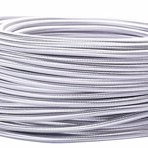 Câble d’alimentation textile - gaine extérieure en plastique - 5 m - 3 fils - 3 x 0,75 mm² - Avec conducteur de terre - Accessoire de lampe (5 m, argent)