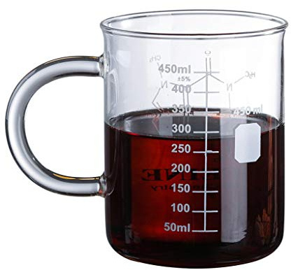 Caffeine Beaker Mug Graduated Beaker Mug with Handle Borosilicate Glass Cup Glass Measuring Cup, Coffee Measuring Mug Chemistry Molecules