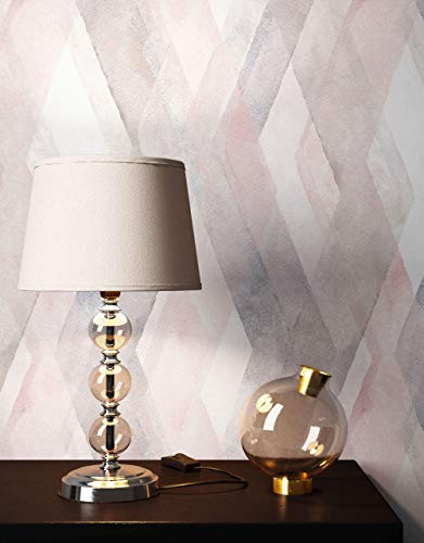Newroom Vliestapete Rosa Rauten Tapete Wohnzimmer Schlafzimmer | Aquarelloptik Rautenmuster, changierende Flächen in Grau Weiß, Boho Skandinavisch Stil, Mustertapete für Flur Büro