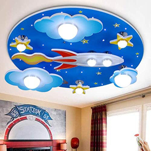 LED Kinderzimmer Deckenleuchte E27 Deckenlampe Universum Rakete Sterne Kinderleuchten Jungen Mädchen Dimmlüster Deckenspot Baby Lampe Licht Schlafzimmer Cartoon Deckenbeleuchtung [Energieklasse A++]
