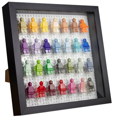 Minifiguren Vitrine Wandhalterung Kompatibel mit Klemmbausteine Minifiguren – Schaukasten mit Acrylglasfront – Tischregal für Klemmbausteine Figuren – Weiße Base Plate – Platz für 28 Minifiguren