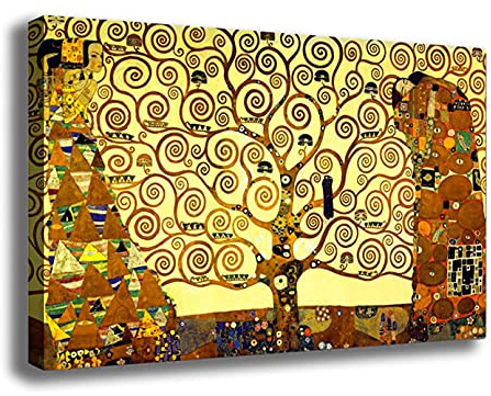 Printerland Quadro Moderno ALBERO DELLA VITA Stile KLIMT RIPRODUZIONE STAMPA SU TELA Quadri Moderni Arredo Arte Astratto Cucina Soggiorno Salone Camera da letto (50x70 centimetri, Albero della Vita)