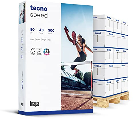 inapa Drucker-/ Kopierpapier tecno Speed: 80 g/m², A3, 1 Palette (50.000 Blatt), weiß - schnell und staufrei drucken