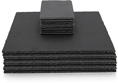 Time to Sparkle 16 PCS Placemats and Coasters | 8 Black Placemats(30x20cm) with 8 Coasters(10x10cm) for Kitchen Dining Party Display Chalkboard