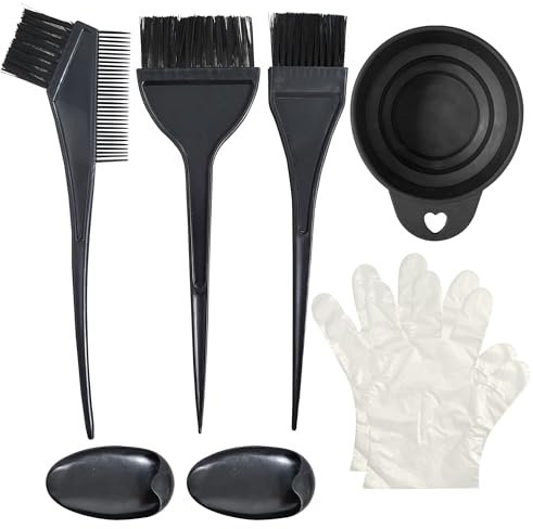 SOL 7pcs Hair Dye Bowl and Brush Kit - Complete Set for At-Home Hair Colouring - Includes Mixing Bowl, Brushes, Gloves, Ear Covers - Easy-Grip Design, Smooth Application, Reusable, Easy to Clean Tools
