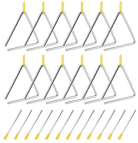 SOUJAP 12-pack 15 cm triangelinstrument, musikaliska rytm metalltrianglar med slagare, handhållare slagverk instrument för musikklubbar, banduppträdande, musikinlärning