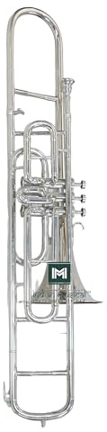 Trombón de válvula, paso BB, calidad de latón con funda de transporte y boquilla incluida (plata)
