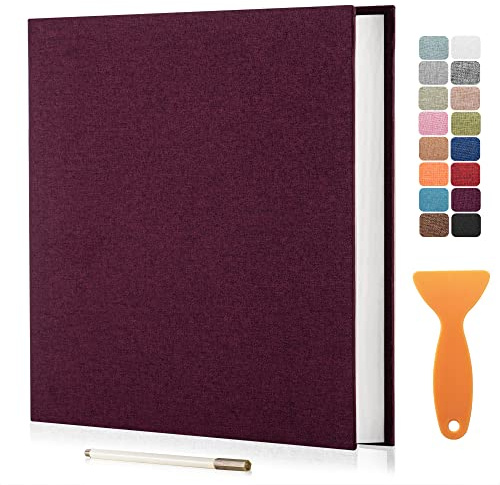 HenPisen Large Photo Album Self Adhesive Scrapbook Album for 4×6 5×7 8×10 Pictures DIY Magnetic Linen Cover Album 40 Pages for Family Wedding Gifts with Metal Pen and Plastic Board